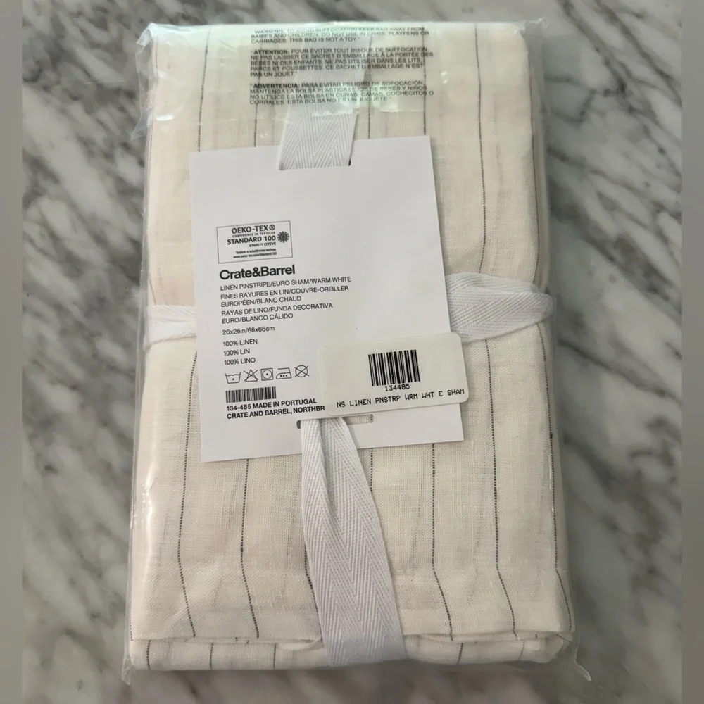 Crate & Barrel, Euro Sham, Pure Linen, Warm White